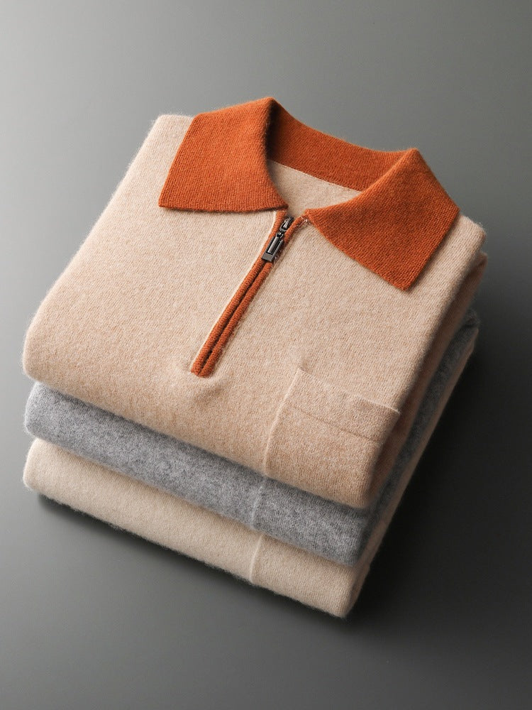 Cashmere Knit Sweater Lapel Collar